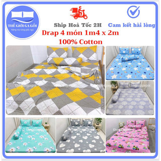 Bộ drap , ga trải giường 1m4 x 2m cotton 100%