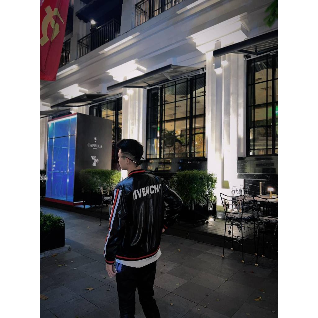 Áo Khoác Da Nam GVC Bomber Jacket Đen Thêu Ngôi Sao Ngực Đỏ Viền Tay Phối Chữ Da Lưng From Dáng Hotttrend 2023