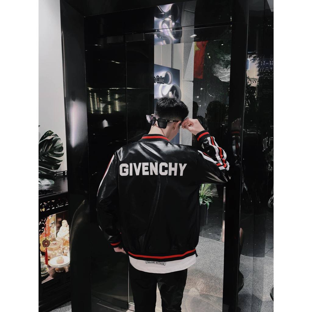 Áo Khoác Da Nam GVC Bomber Jacket Đen Thêu Ngôi Sao Ngực Đỏ Viền Tay Phối Chữ Da Lưng From Dáng Hotttrend 2023