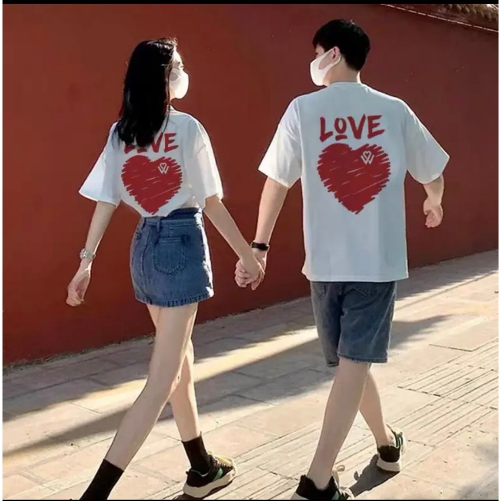 Áo đôi nam nữ, áo cặp nam nữ đồ đôi, áo couple in hình trái tim đỏ  chất cotton thoáng mát thấm hút