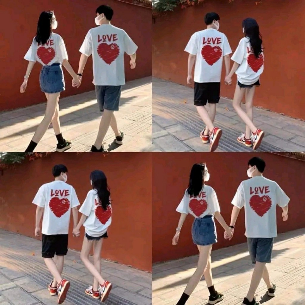 Áo đôi nam nữ, áo cặp nam nữ đồ đôi, áo couple in hình trái tim đỏ  chất cotton thoáng mát thấm hút