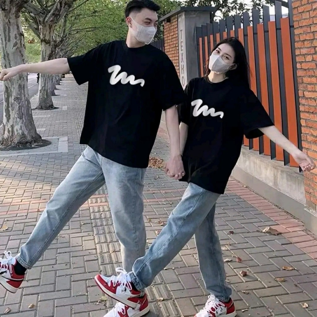 Áo đôi nam nữ,  áo đôi với người yêu in hình dấu ngã  chất cotton thoáng mát thấm hút không bong tróc