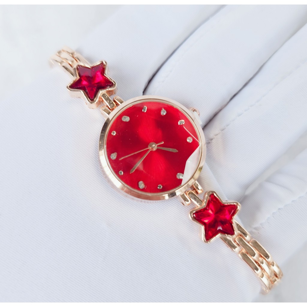 Đồng hồ nữ Woor đính đá kim cương ngôi sao dây thép đường kính 25mm, bảo hành 12 tháng