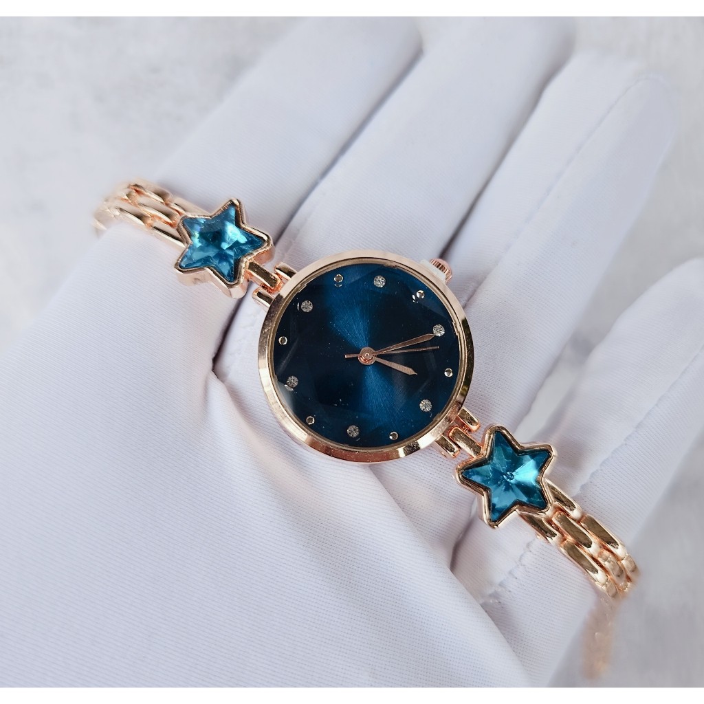 Đồng hồ nữ Woor đính đá kim cương ngôi sao dây thép đường kính 25mm, bảo hành 12 tháng