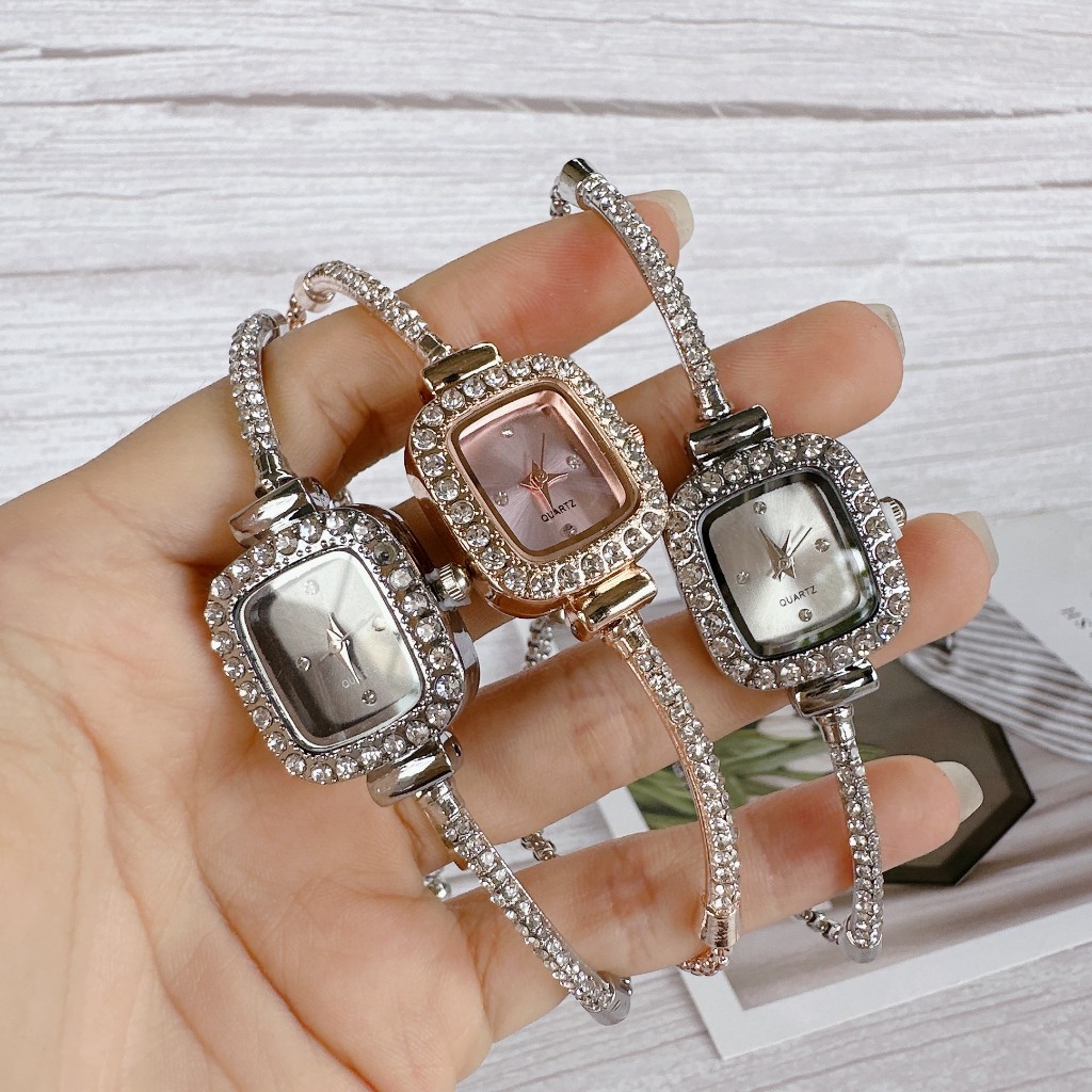 Đồng hồ nữ woor mặt chữ nhật đính đá kim cương cao cấp size 22mm thép chống gỉ bảo hành 12 tháng