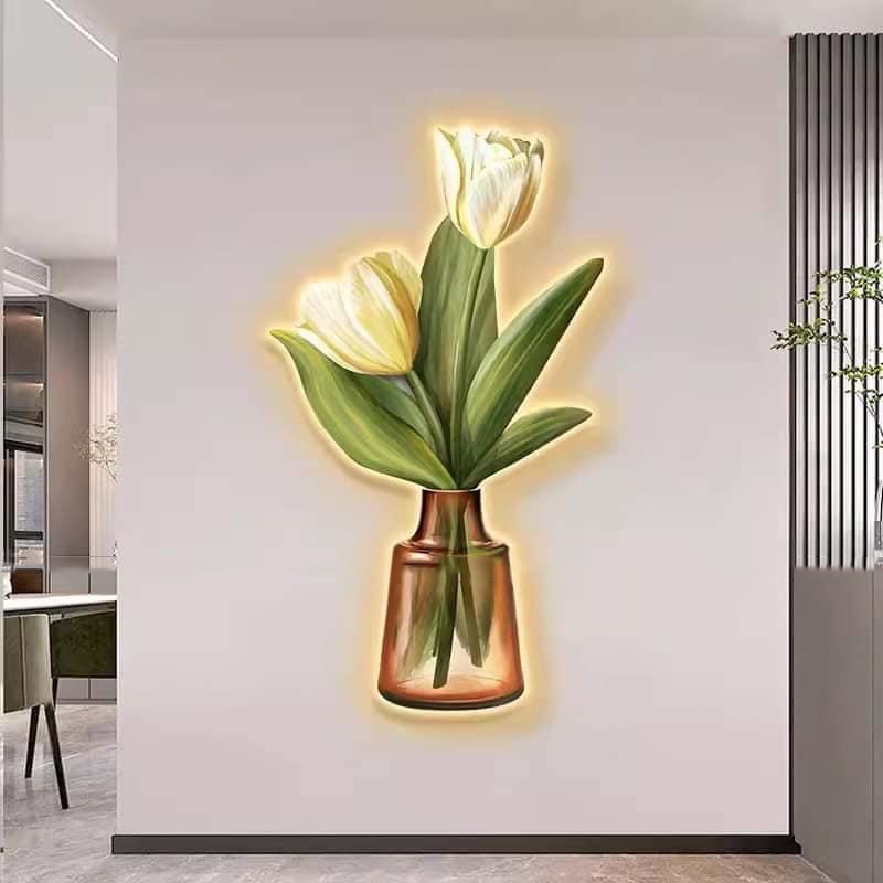 Tranh Tráng Gương Treo Tường Bình Hoa, Tranh Led In 3D
