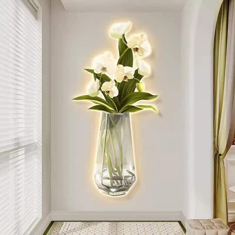 Tranh Tráng Gương Treo Tường Bình Hoa, Tranh Led In 3D