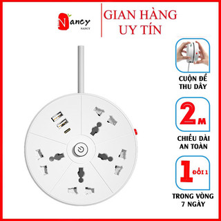 Ổ cắm điện đa năng 2500w dài 2m chống giật chịu nhiệt cao ổ điện thông minh tiết kiệm diện tích ổ 3 chấu cổng usb type c