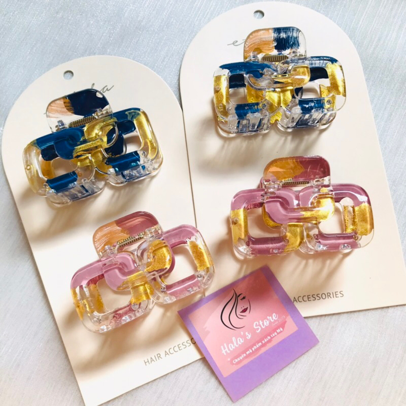 Kẹp tóc cao cấp Ettika Golden Flecked Clear Hair Claw Set in blue, pink