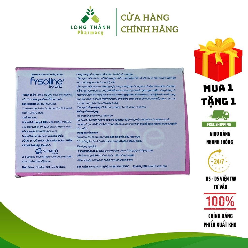 Nước muối sinh lý Pháp Gifrer Fysoline hồng - Vệ sinh mắt, mũi, răng miệng cho bé