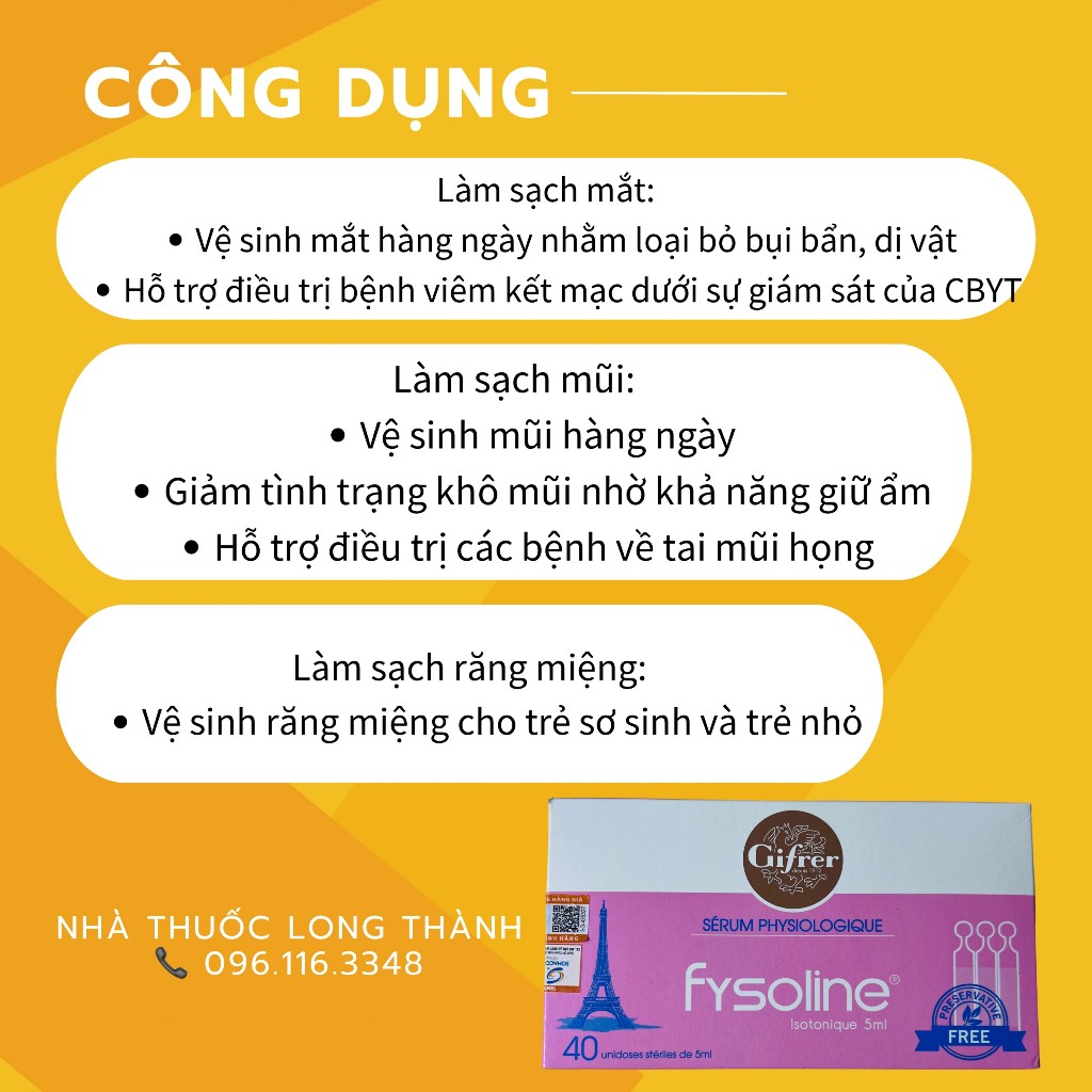 Nước muối sinh lý Pháp Gifrer Fysoline hồng - Vệ sinh mắt, mũi, răng miệng cho bé