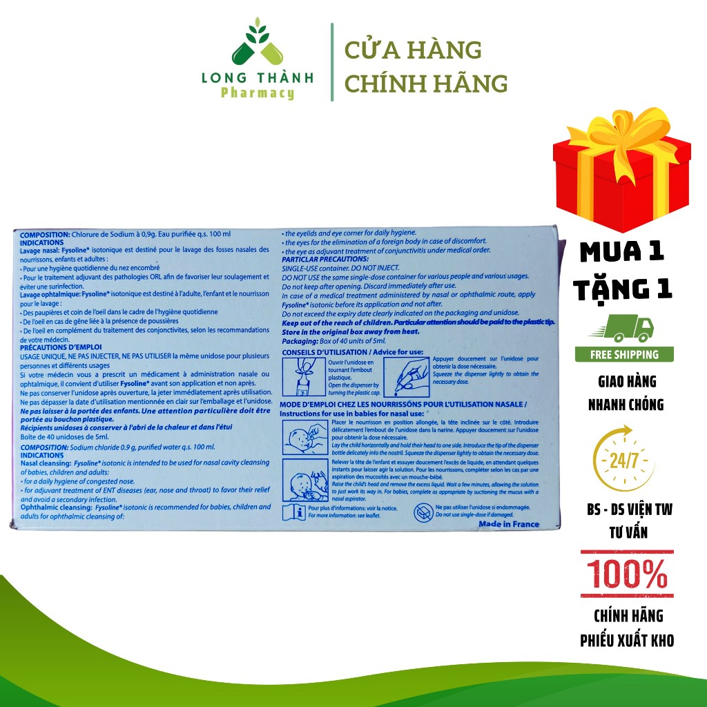 Nước muối sinh lý Pháp Gifrer Fysoline hồng - Vệ sinh mắt, mũi, răng miệng cho bé