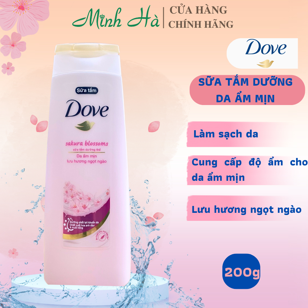 Sữa tắm Dove Sakura Blossoms 200g dưỡng da ẩm mịn, lưu hương ngọt ngào