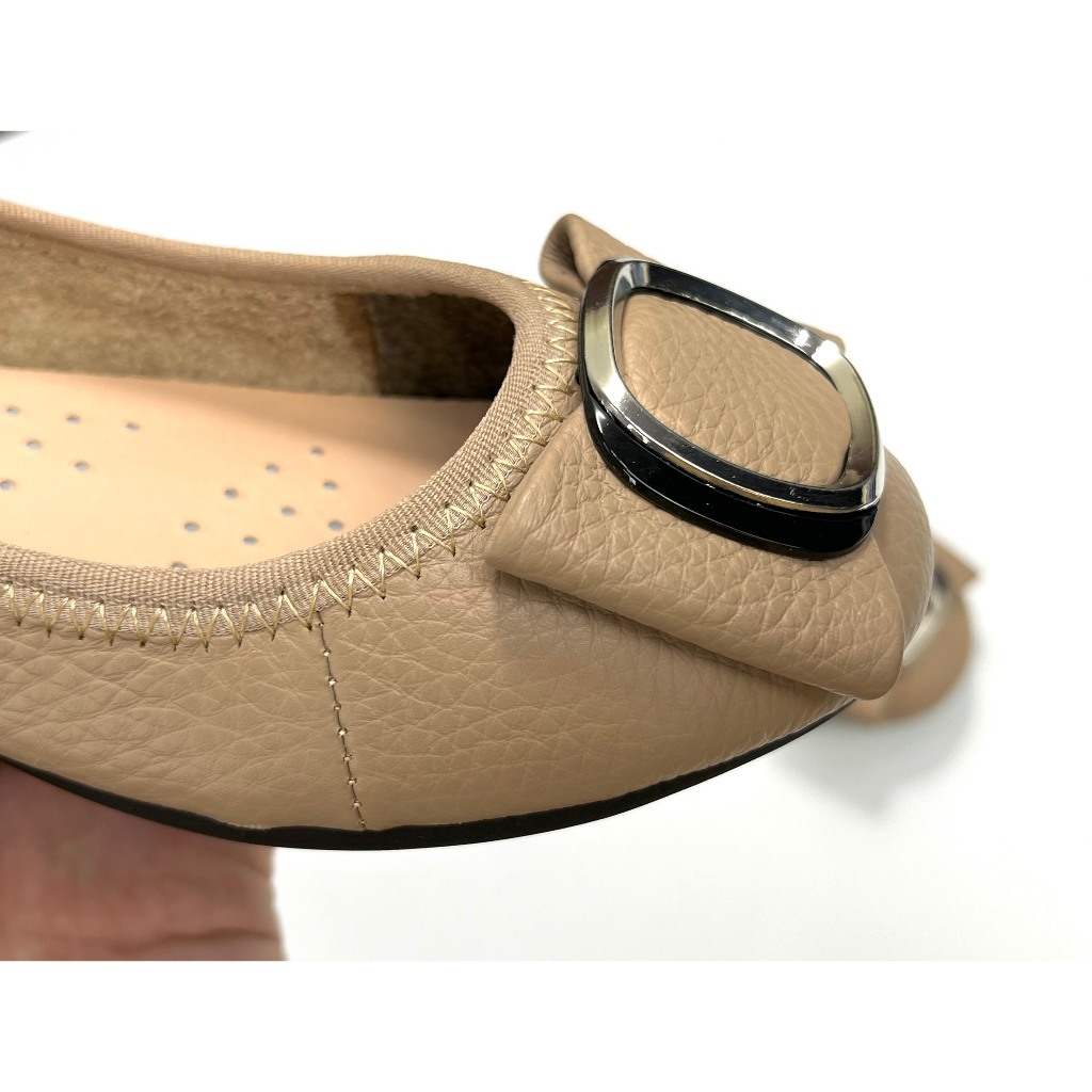 Giày búp bê đế bệt ❤️FREESHIP❤️ da thật siêu êm siêu bền mũi tròn gắn nơ kim loại màu bò Doris DR006- CÓ BẢO HÀNH.