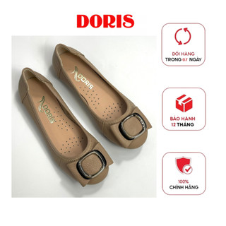 Giày búp bê nữ Doris ❤️FREESHIP❤️ Giày búp bê da thật mũi tròn gắn nơ kim loại màu kem DR006.