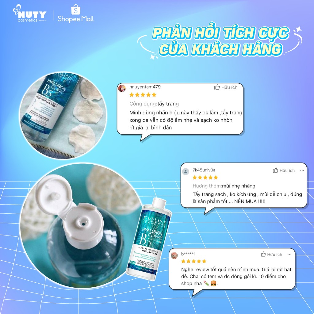 Nước tẩy trang Eveline Hyaluron Clinic B5 Puridetox (500ml)