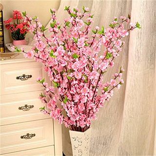 CÀNH HOA ĐÀO giả trang trí tết nhiều bông nụ sinh động, Cành đào dài decor uốn cong chụp ảnh