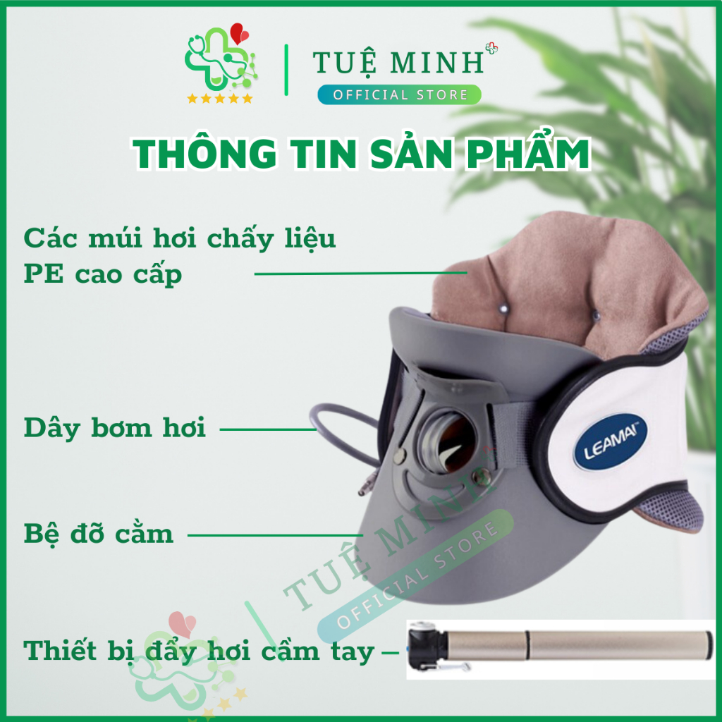 Đai Hơi Kéo Giãn Cột Sống Cổ LEAMAI [ BẢO HÀNH 24 LỖI 1 ĐỔI 1 ] Đai Kéo Cổ, Hỗ Trợ Chấn Thương Cổ, Thoái Hóa Đốt Sống Cổ