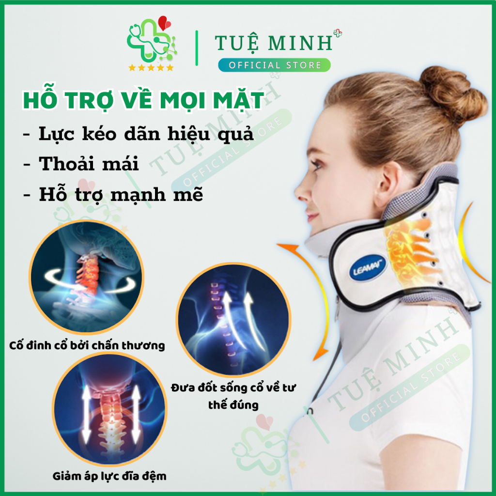 Đai Hơi Kéo Giãn Cột Sống Cổ LEAMAI [ BẢO HÀNH 24 LỖI 1 ĐỔI 1 ] Đai Kéo Cổ, Hỗ Trợ Chấn Thương Cổ, Thoái Hóa Đốt Sống Cổ