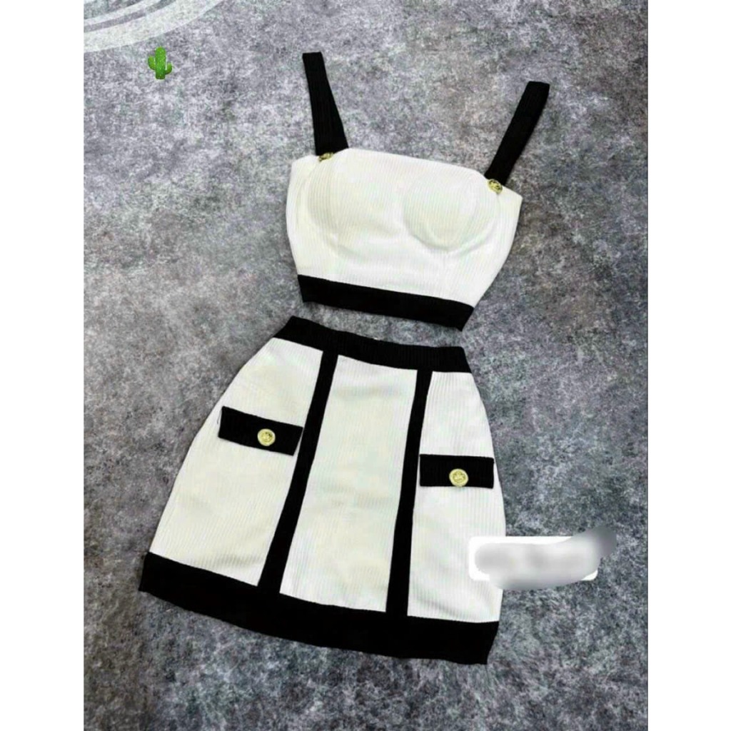 SÉT ĐẦM HAI DÂY BẢN TO PHỐI VIỀN LỚN,CHẤT LIỆU THUN GÂN PK