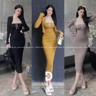 Sét đầm maxi kèm áo khoác ,đầm body