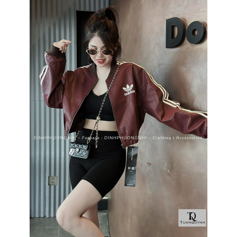 Áo Khoác Da Adidas Chun Eo Dáng Ngắn • Melanie Boutique