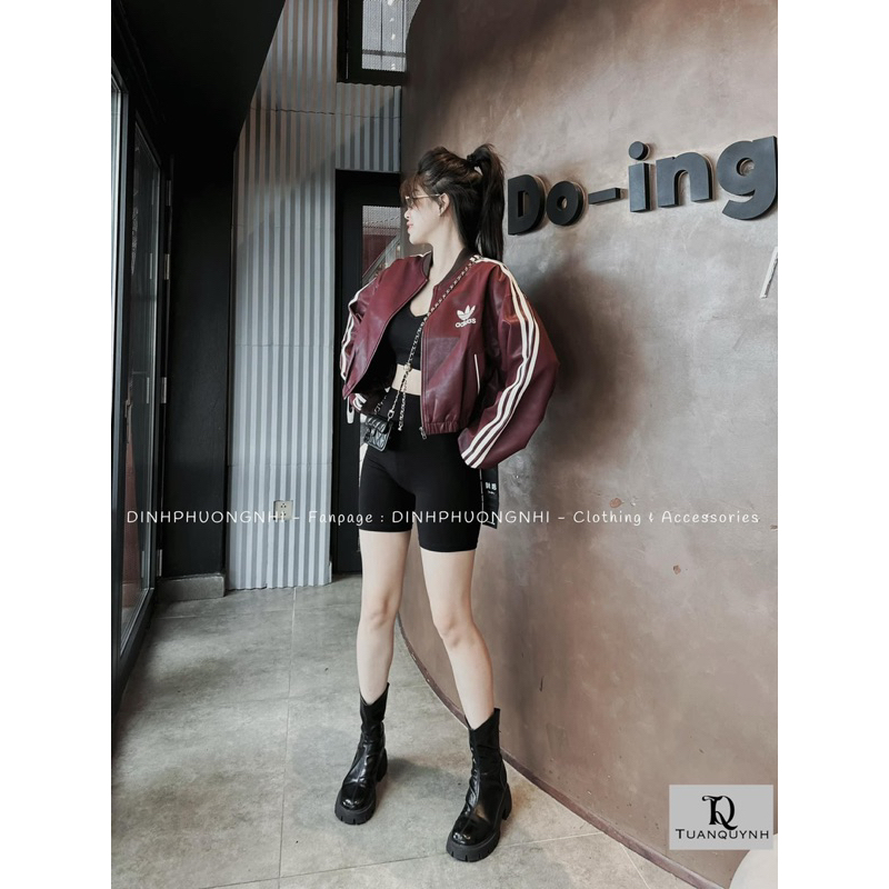 Áo Khoác Da Adidas Chun Eo Dáng Ngắn • Melanie Boutique