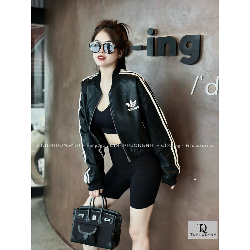 Áo Khoác Da Adidas Chun Eo Dáng Ngắn • Melanie Boutique