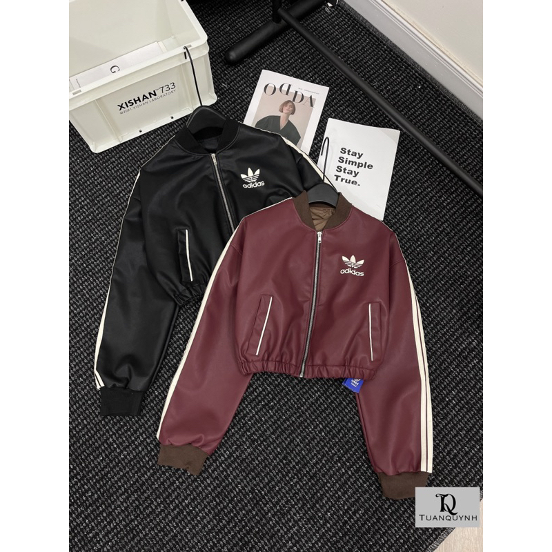Áo Khoác Da Adidas Chun Eo Dáng Ngắn • Melanie Boutique