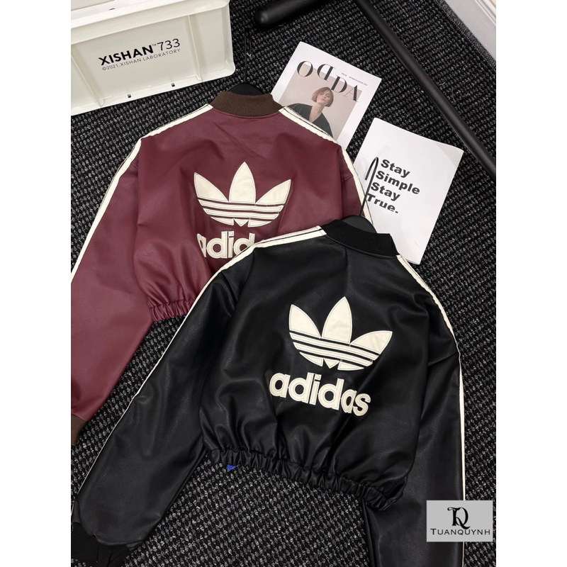 Áo Khoác Da Adidas Chun Eo Dáng Ngắn • Melanie Boutique