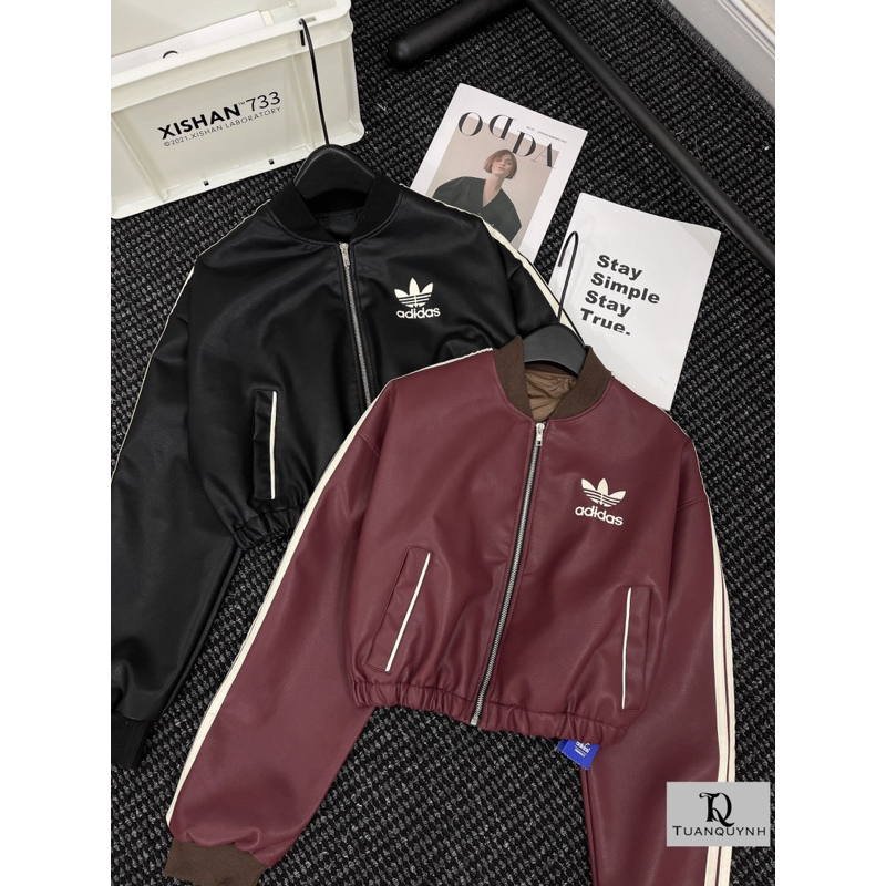 Áo Khoác Da Adidas Chun Eo Dáng Ngắn • Melanie Boutique