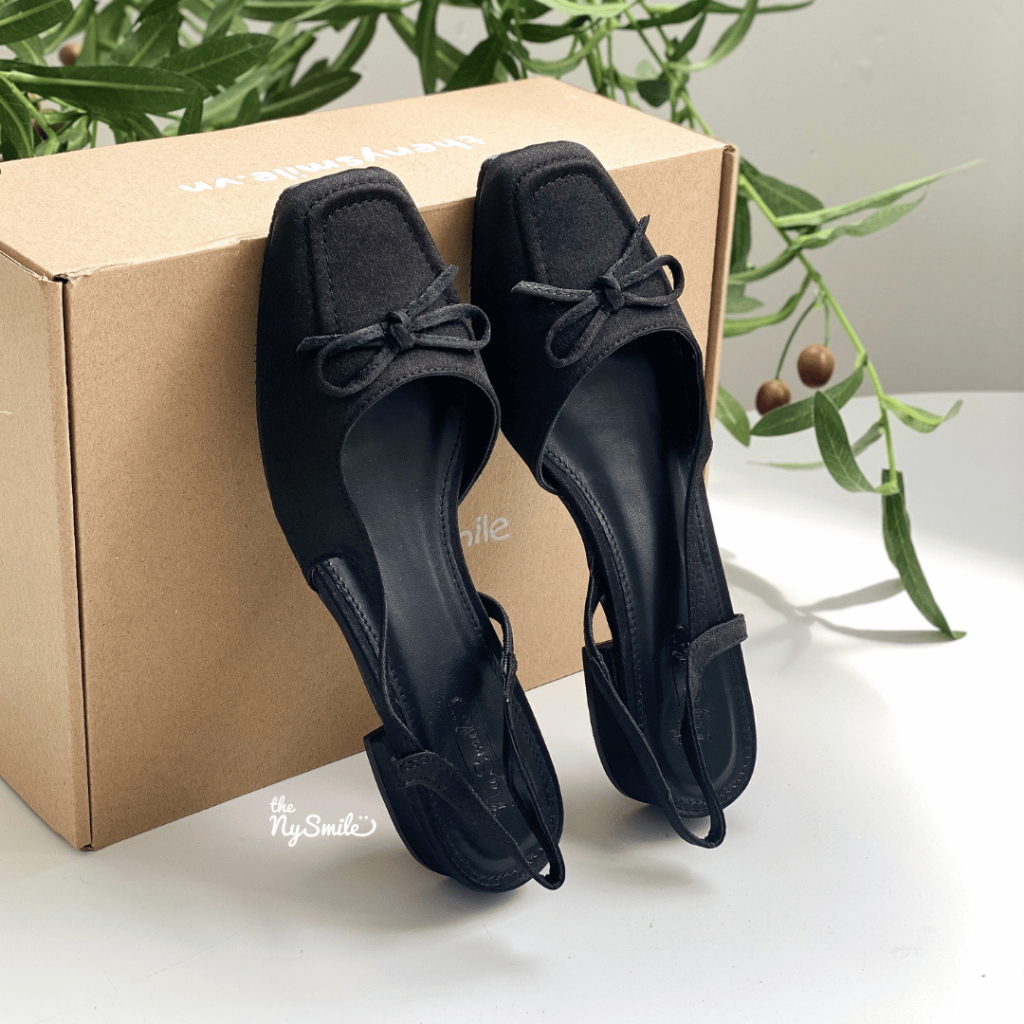 Giày búp bê nữ 2p, búp bê phối nơ, gót vuông, giày đi chơi - THENYSMILE - AWON