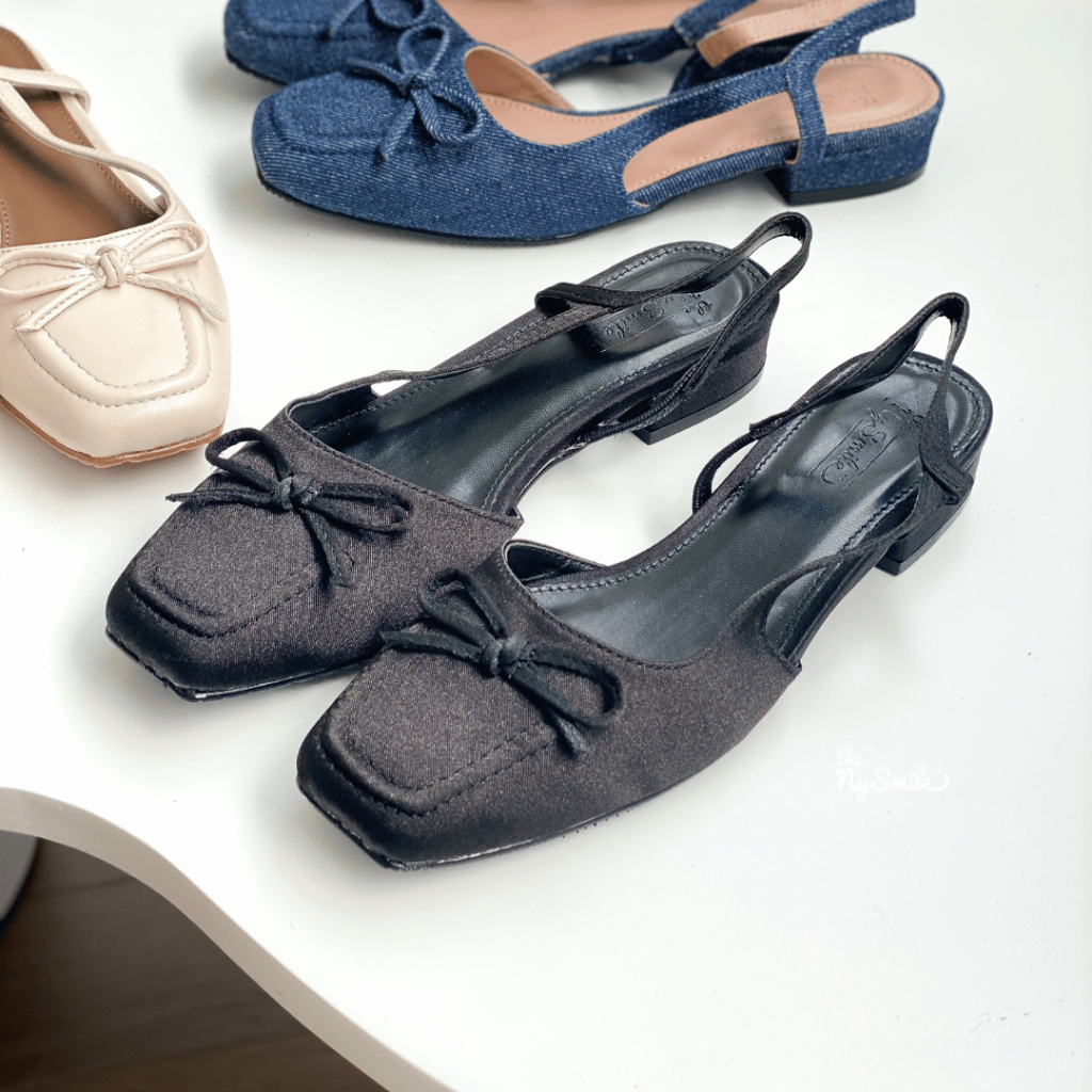 Giày búp bê nữ 2p, búp bê phối nơ, gót vuông, giày đi chơi - THENYSMILE - AWON