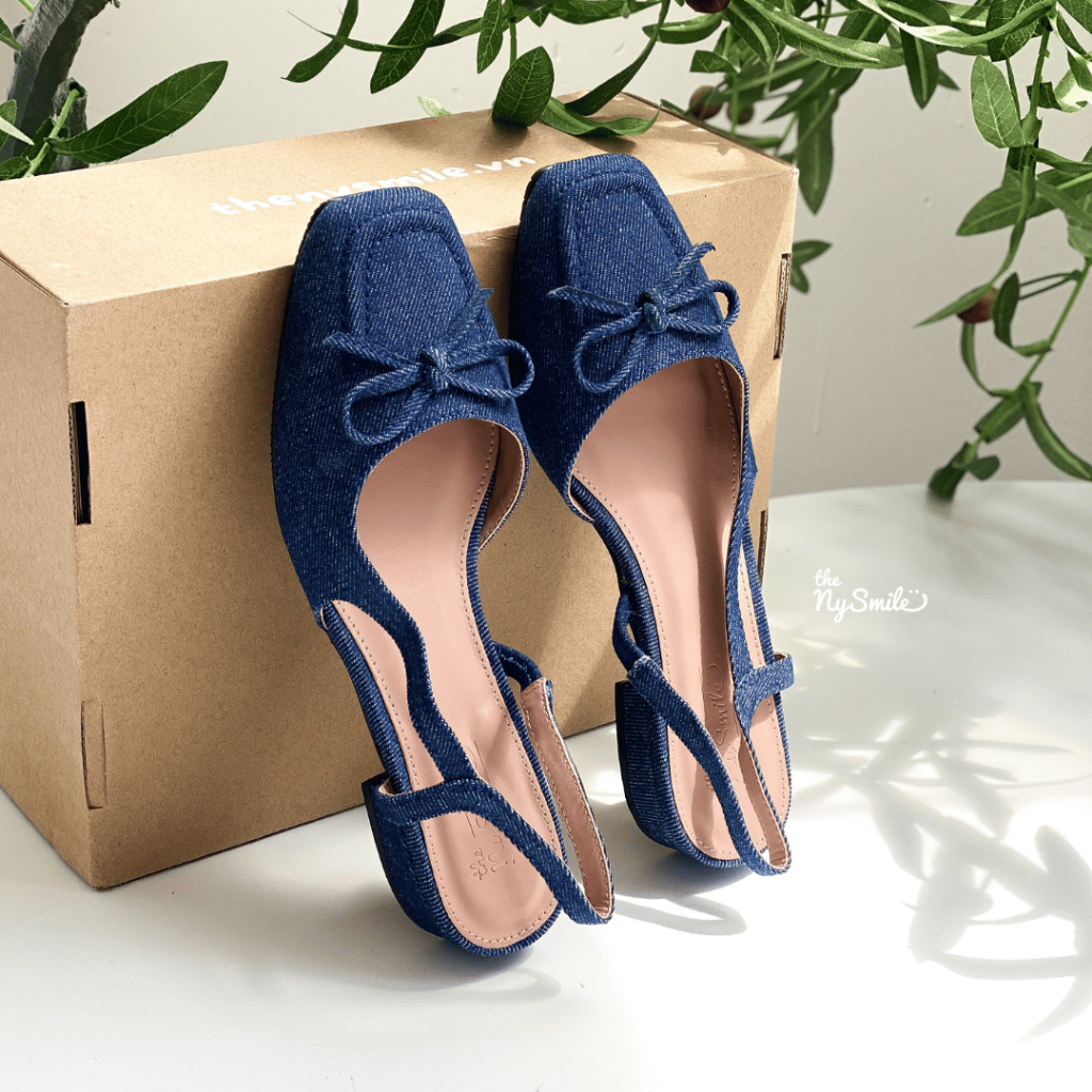 Giày búp bê nữ 2p, búp bê phối nơ, gót vuông, giày đi chơi - THENYSMILE - AWON