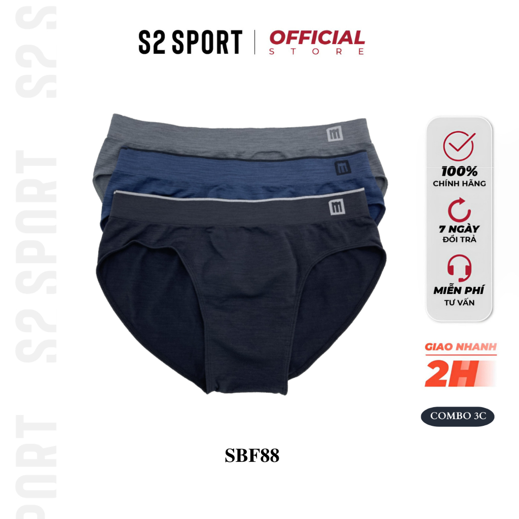 Combo 03 quần sịp tam giác nam S2 SPORT SBF88 dáng briefs cạp cao phối line logo dệt liền co giãn kháng khuẩn khử mùi