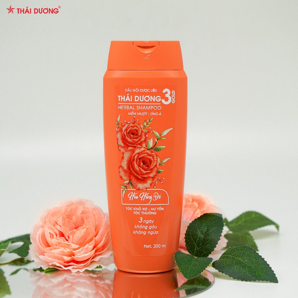 2 chai Dầu gội dược liệu Thái Dương 3 Gold Hoa Hồng Đỏ chai 200ml - Sao Thái Dương