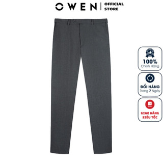 Quần âu nam quần tây công sở cao cấp OWEN QRT231737 dáng regular fit cạp tăng đơ màu xám đen trơn vải polyester bền màu