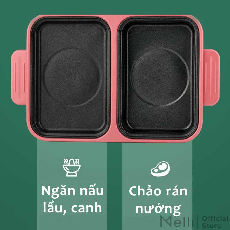 Nồi Lẩu Nướng Điện Đa Năng Melli, Bếp Lẩu Nướng 2 Ngăn 2 In 1 Đa Năng Siêu Chống Dính Cao Cấp Tiện Lợi