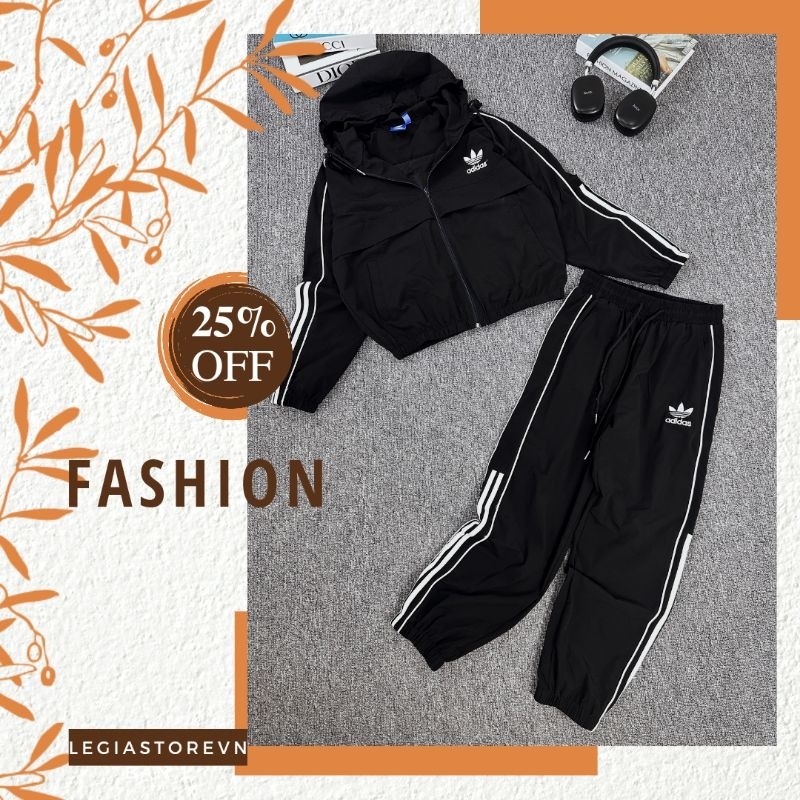 Bộ nữ sét thể thao thu đông chất vải gió 2 lớp, hàng VNXK.Sét bộ gió thể thao Adidas siêu sang siêu đẹp