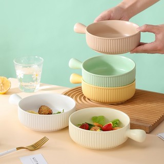 (MỚI) Bát có tay cầm, Thố tròn tay cầm phong cách Bắc Âu - Tô sứ đựng đồ ăn có tay cầm (chọn màu)