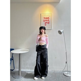 Quần nữ ống rộng túi hộp zia cargo cạp cao nữ unisex, quần dài túi hộp ống rộng kaki xù nhẹ cotton | box pants| secodee