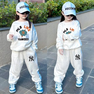 Set bộ thu đông bé gái bé trai gồm áo nỉ Sweater phối quần Jogger MLBb Like cam chất nỉ cotton COOKY KIDS