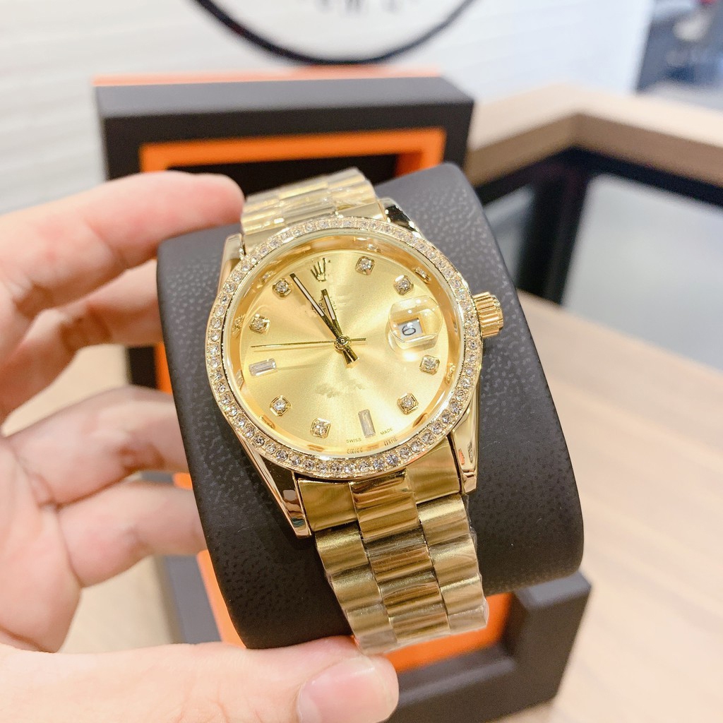 [Fullboxx 1:1] Đồng hồ nam Rolex - viền đá dây kim loại chống nước