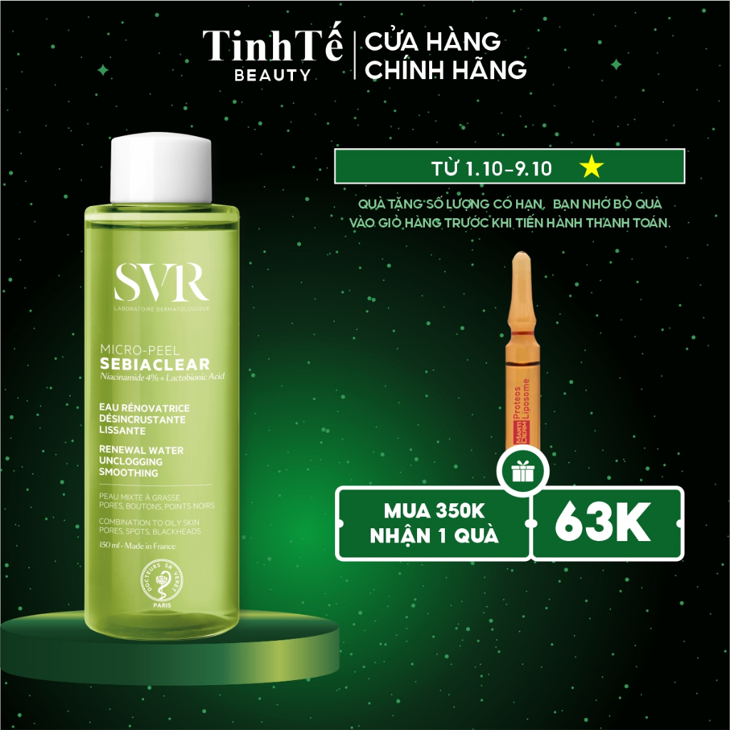 Nước hoa hồng dành cho da hỗn hợp đến da dầu SVR Sebiaclear Micro Peel 150ml