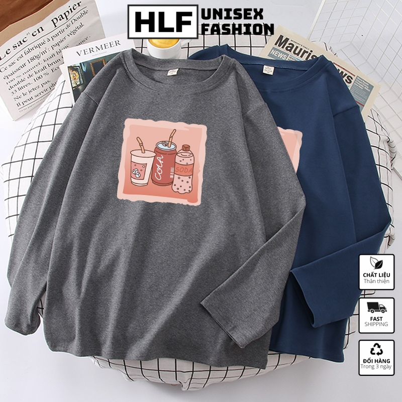 Áo thun dài tay form rộng 3 chai nước coca soda, áo tay dài nam nữ HLFashion