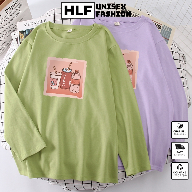 Áo thun dài tay form rộng 3 chai nước coca soda, áo tay dài nam nữ HLFashion