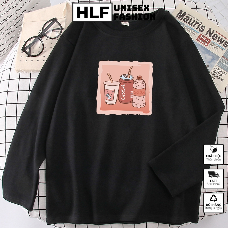Áo thun dài tay form rộng 3 chai nước coca soda, áo tay dài nam nữ HLFashion