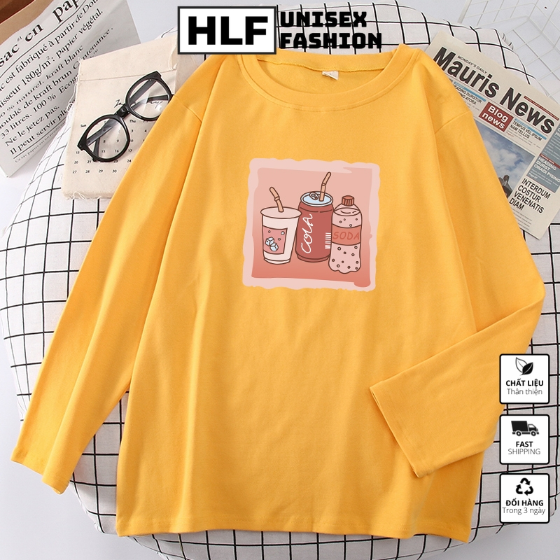 Áo thun dài tay form rộng 3 chai nước coca soda, áo tay dài nam nữ HLFashion