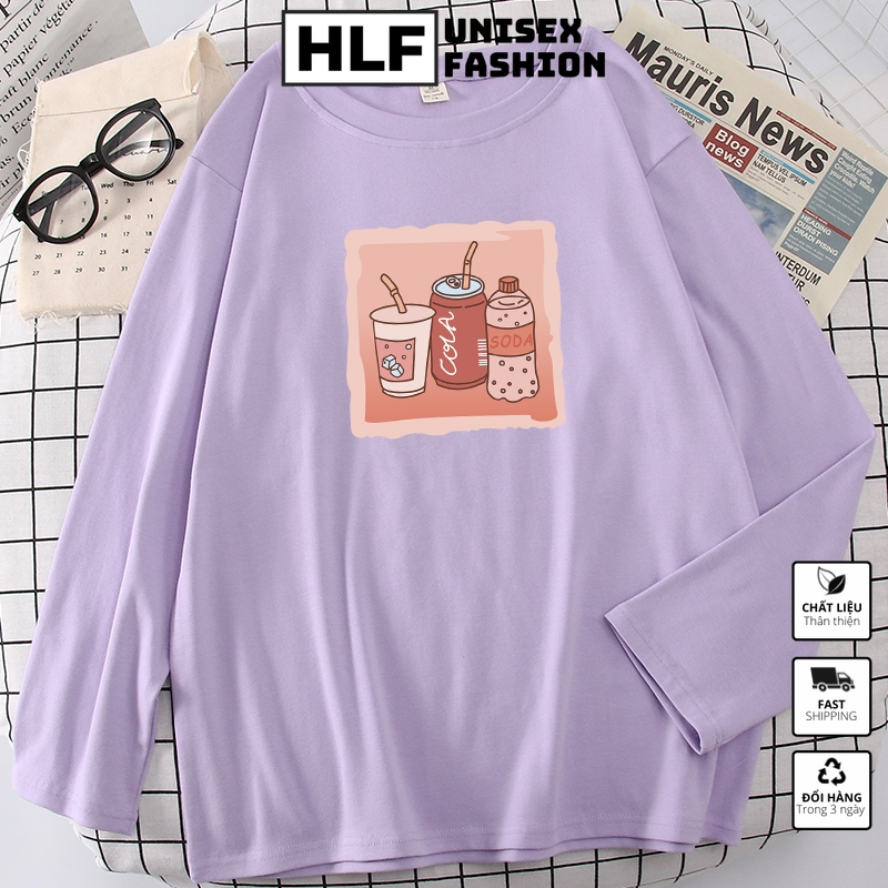 Áo thun dài tay form rộng 3 chai nước coca soda, áo tay dài nam nữ HLFashion