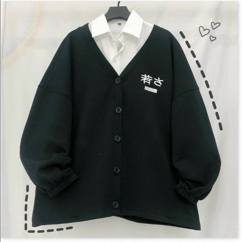 Áo Khoác Cardigan Unisex FAGU Chữ Hàn Vải Nỉ Bông Dày Dặn Chống Nắng Form Rộng Nút Gài Phong Cách Ulzzang - FGKN65